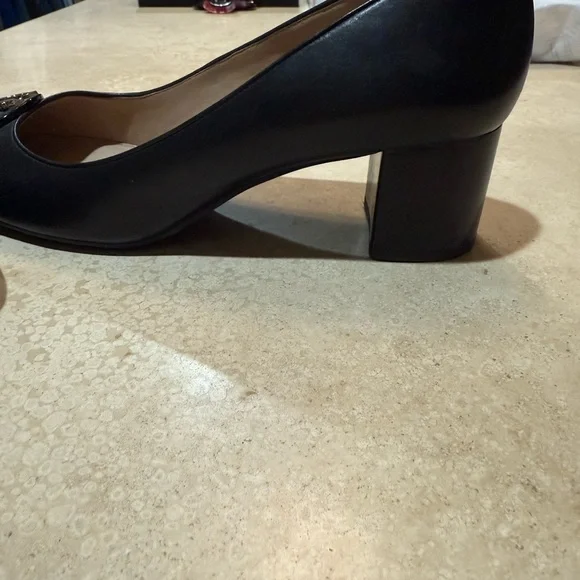 Tory Burch Black Heels with Gold Emblem - Picture 5 of 8